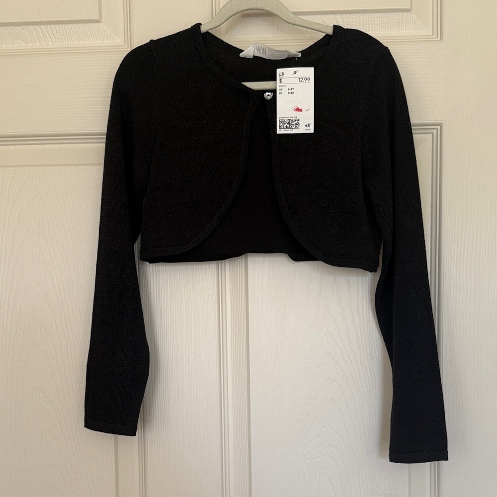 H&M girls 6-8 Black Cropped Cardigan with a slight shimmer